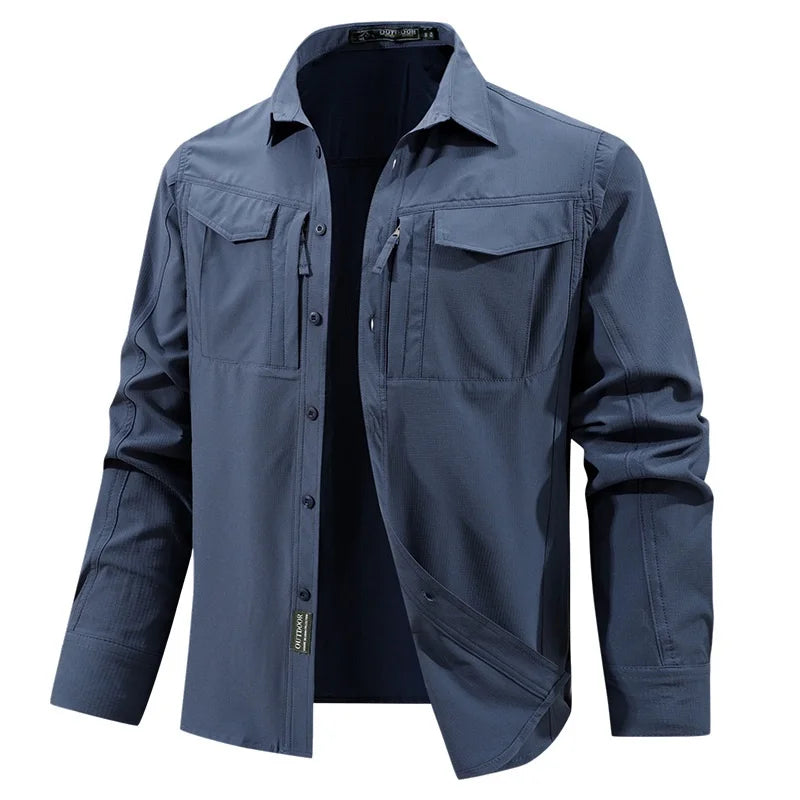 Men Tactical Shirt Men Quick Dry Long Sleeve Cargo Shirts Outdoor Casual Breathable Multi-pocket Hiking Fishing Work Shirt