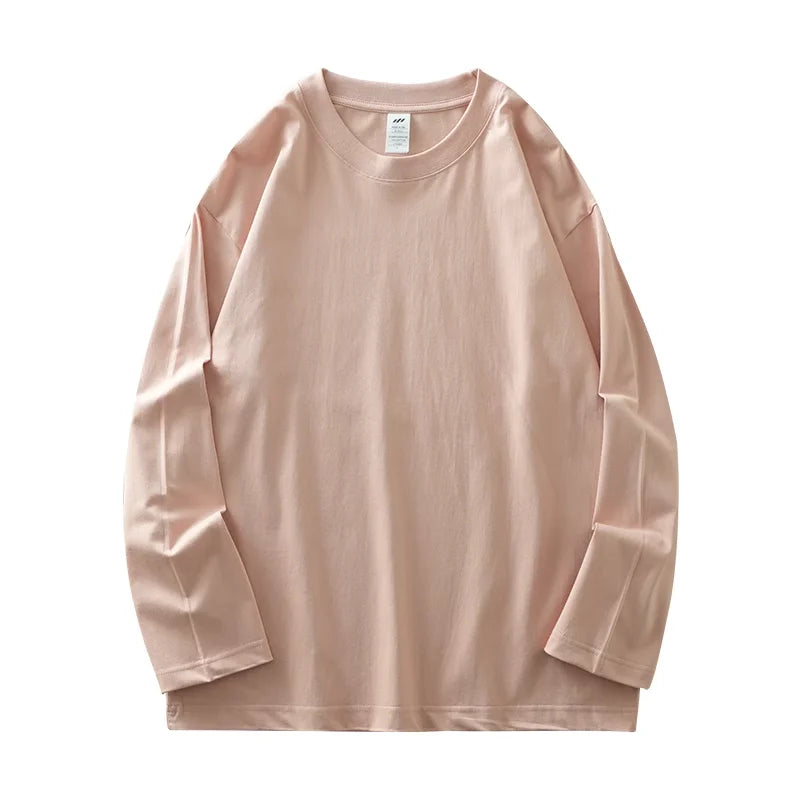 DUKEEN Men's 260G Long Sleeve T Shirts 2025 Spring Pure Cotton Solid Color Basic Crew-Neck Undershirt Men's Loose Tops 11 Color