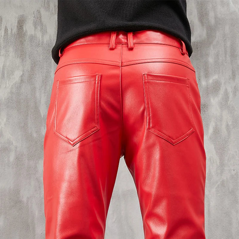 Men's Leather Pants Skinny Fit Stretch Fashion PU Leather Trousers Nightclub Party & Dance Pants Thin