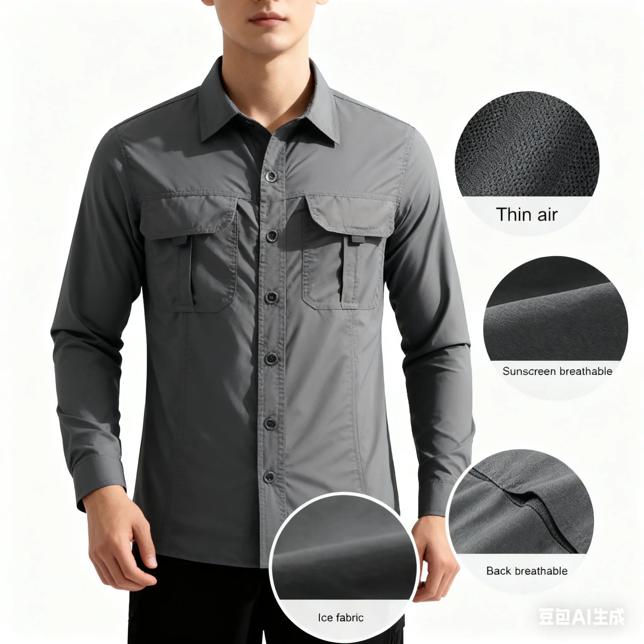 Sun Protection Fishing Shirts Men Quick Dry Long Sleeve Shirts Mesh Breathable Hiking Work Cargo Shirts Outdoor field suit