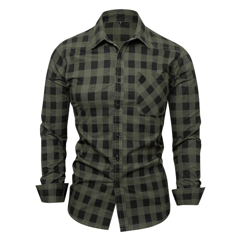 Men Long-sleeved Plaid Casual Shirts New Spring Male Military Outdoor Loose Cargo Shirts High Quality Man Cotton 100% Shirts 3XL