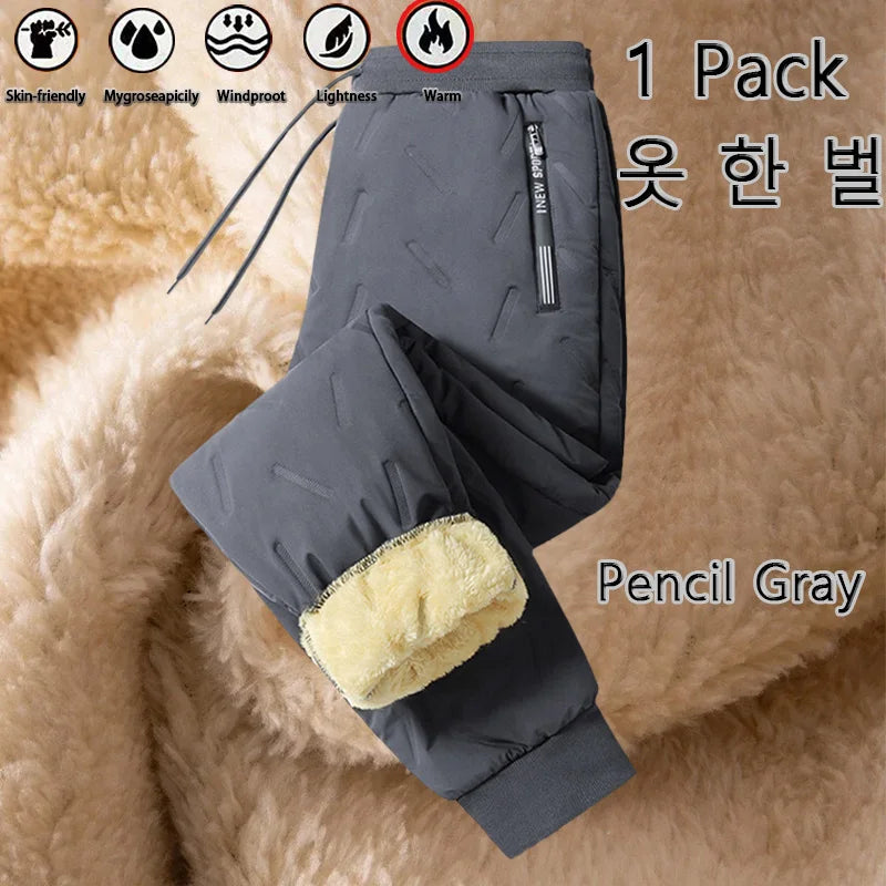 3 Pack Winter Men Plush Thick Fleece Waterproof Pants Windproof Casual Pants Warm Pants Lambswool Thermal Trousers Outerwear