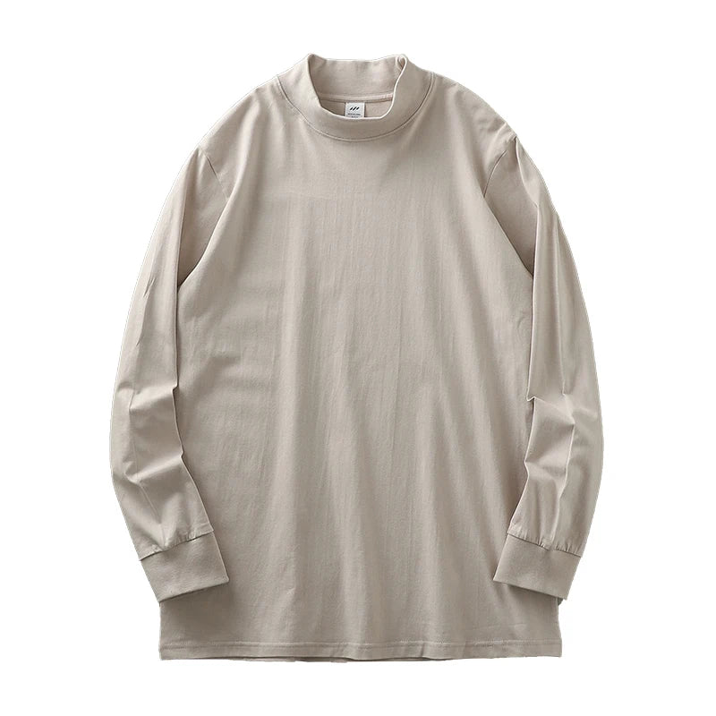Dukeen 270G Heavyweight Half-Turtleneck Long-Sleeve T Shirts for Men Autumn 100% Cotton Solid Color Undershirt Men's Clothing