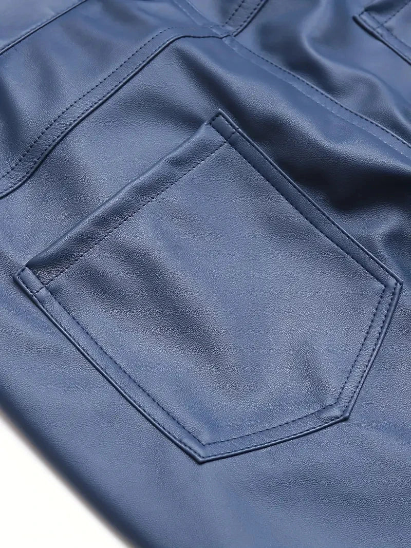 Men's Leather Pants Skinny Fit Elastic Fashion PU Leather Biker's Trousers Nightclub Party & Dance Pants Thin