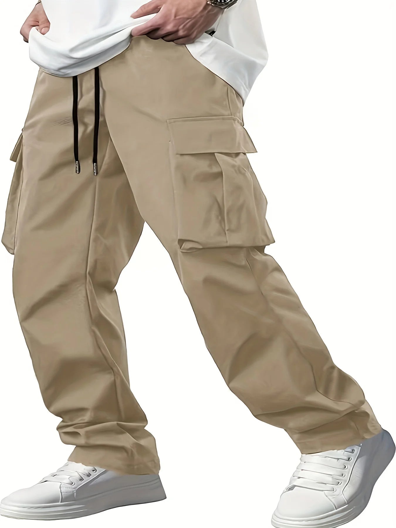 2024 Amazon Summer New Men's Work Pants European and American Independent Station Drawstring Multi Pocket Casual Pants