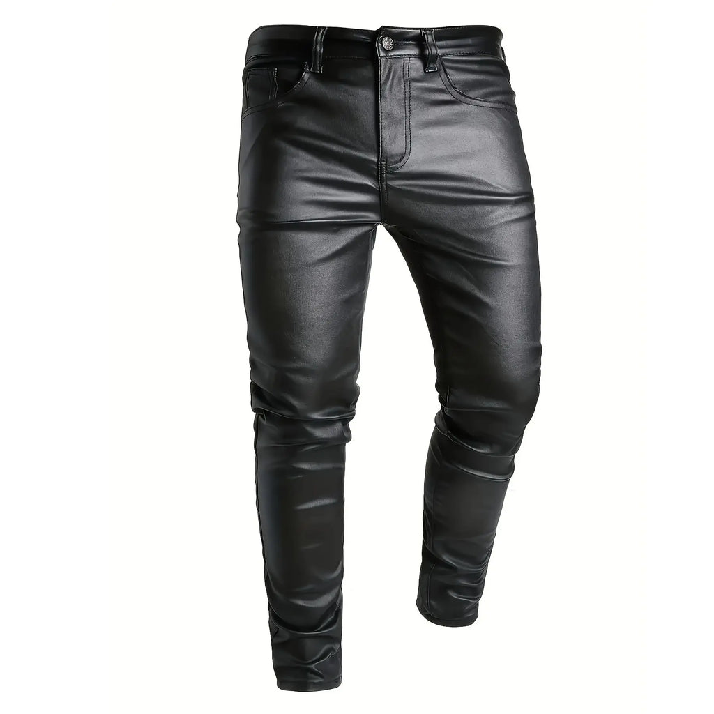 European and American men's plus size hot fashion black leather pants trend high-end slim fit small leg pants versatile pants