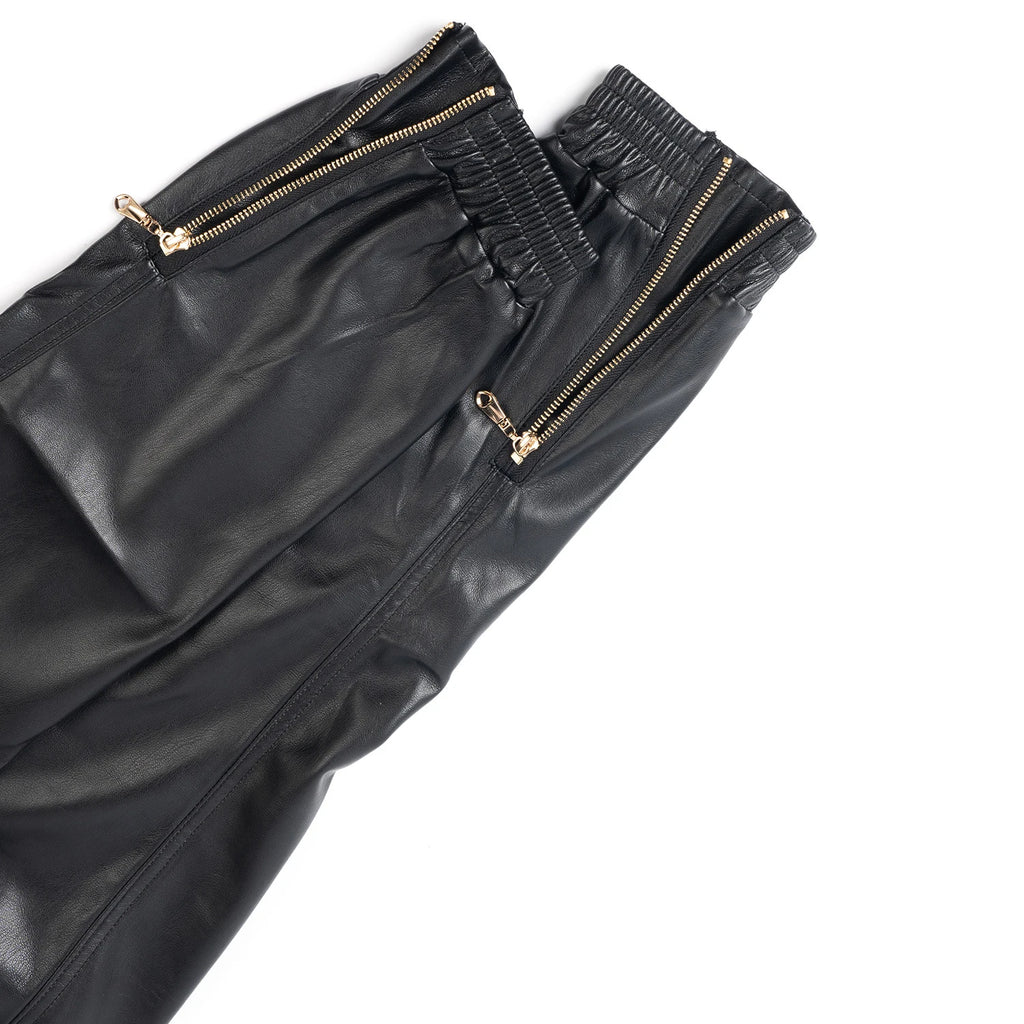 Men's Leather Pants Elastic Waist Jogger Pants PU Leather Motorcycle Trousers Biker's Pants