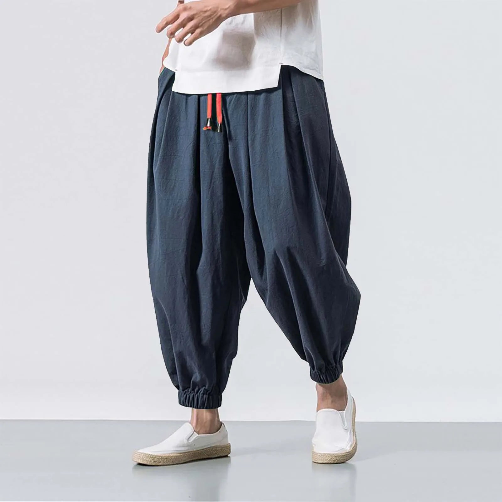 Men Loose Harem Pants Chinese Linen Overweight Sweatpants High Quality Casual Brand Oversize Trousers Male