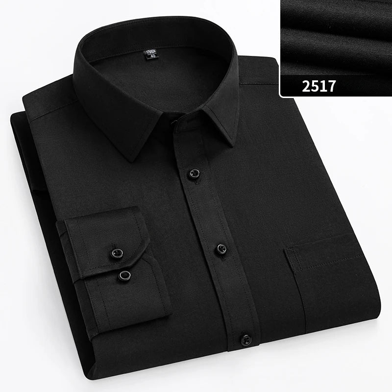 double collor Full shirts for men plus size slim fit formal plain shirt over size office clothes solid long-sleeve business tops