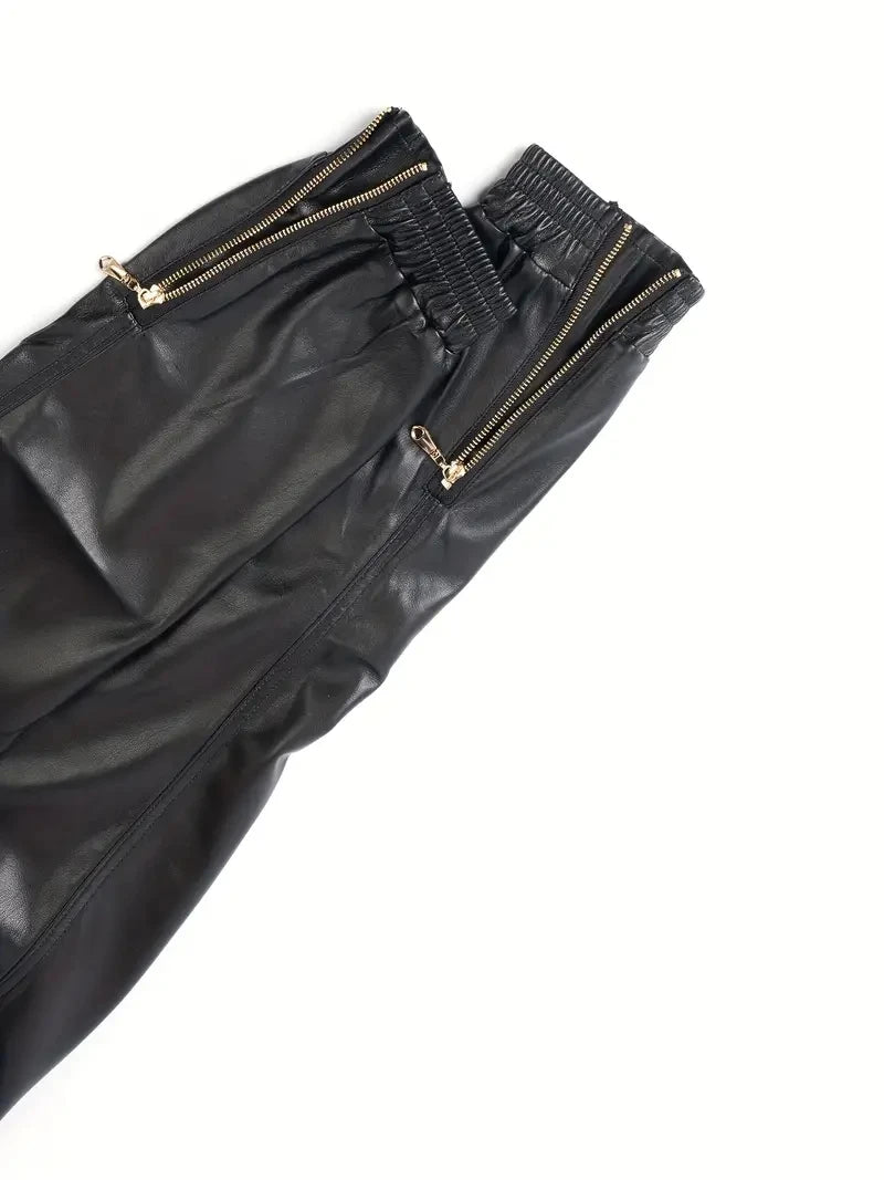 Men's Chic PU Leather Pants,Street Style Punk Tapered Pants For Performance Party Nightclub