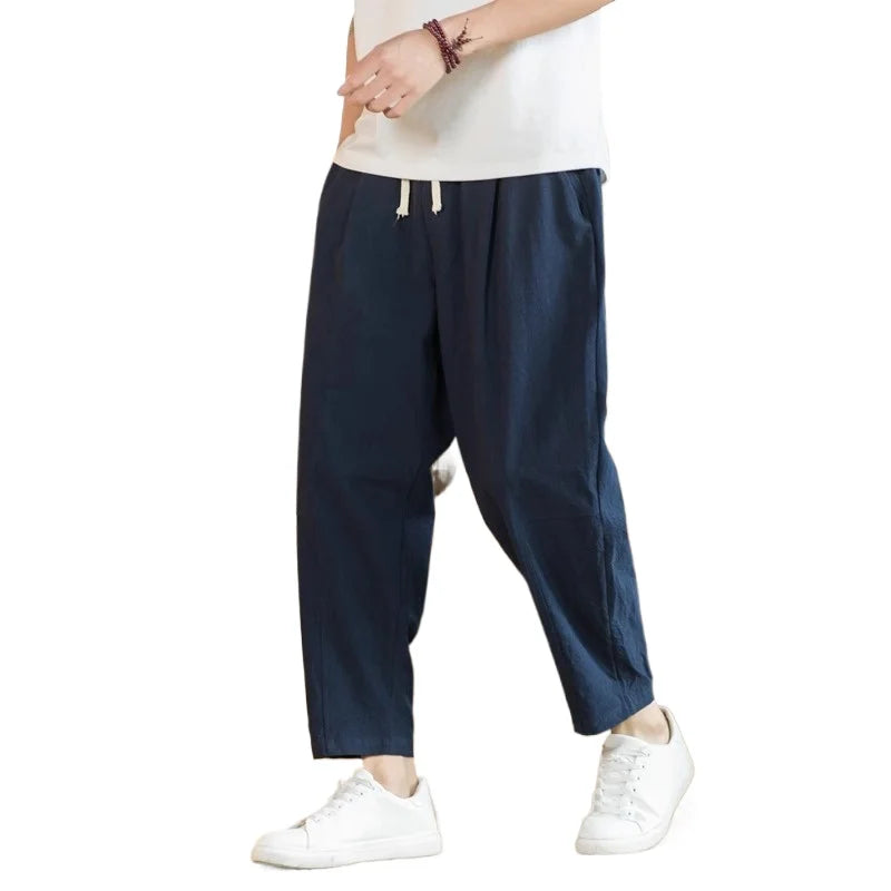 New Men's Linen Lightweight  Sweatpants Cotton Solid Color Breathable Joggers Men Baggy Pants Streetwear Long Trousers Men