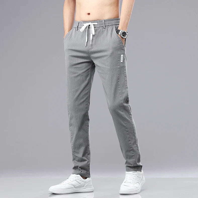 6 Colour Summer Men's Classic  Cotton Solid Color Fashion Business Casual Pants Elastic Waist Korean Fashion Men Clothing 28-38