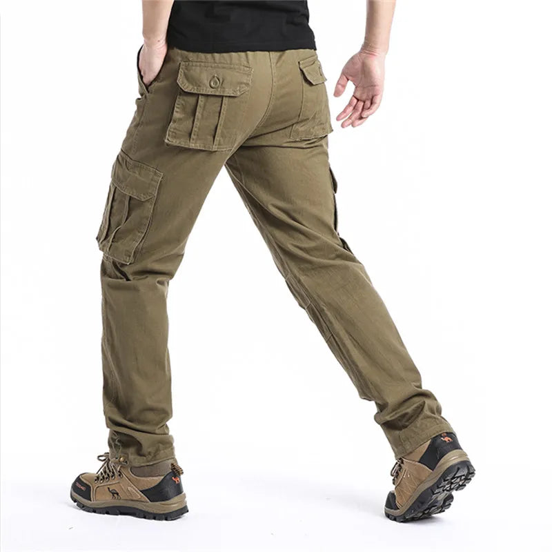 Big Size Men's Casual Sports Pants Stretch Waist Tactical Cargo Pants Man Hiking Pants Joggers Cotton Trousers