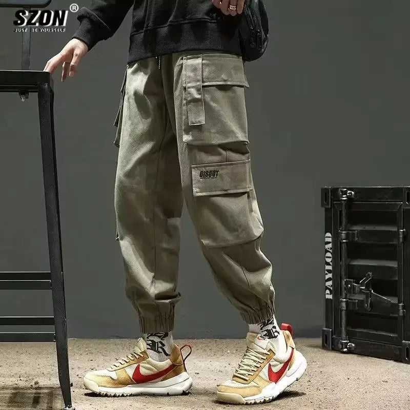 Loose Fit Multi Pocket Joggers For Spring Summer, Men's Street Style Waist Drawstring Casual Pants Cargo Pants For Fitness Outdo