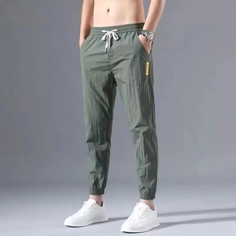 Summer New Fashion Trendloose Large Size Thin Ice Silk Breathable Korean Sports Casual Nine Point Pants 90s Vintage Clothes