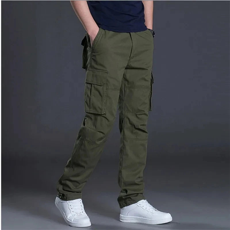 Solind Cotton Multi Flap Pockets Men's Straight Leg Cargo Pants Loose Casual Outdoor Pants Men's Work Pants For Hiking Tactical
