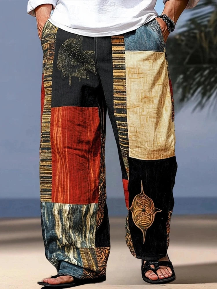 Men's Trousers Summer Pants Beach Pants Drawstring Elastic Waist 3D Print Stripe Graphic Prints Geometry Comfort Casual Pants