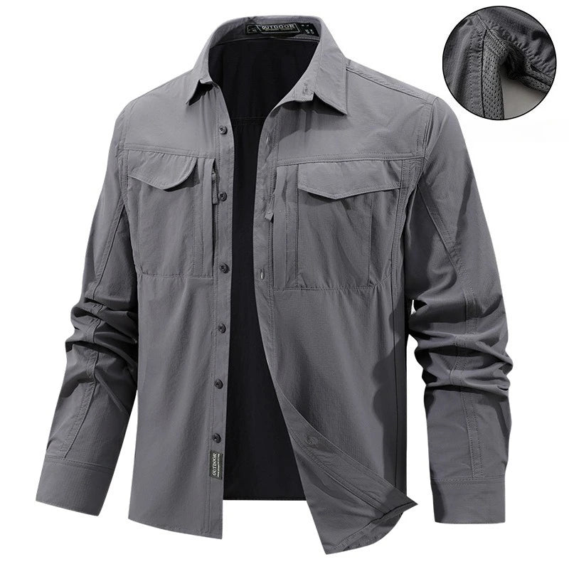 Men Tactical Shirt Men Quick Dry Long Sleeve Cargo Shirts Outdoor Casual Breathable Multi-pocket Hiking Fishing Work Shirt