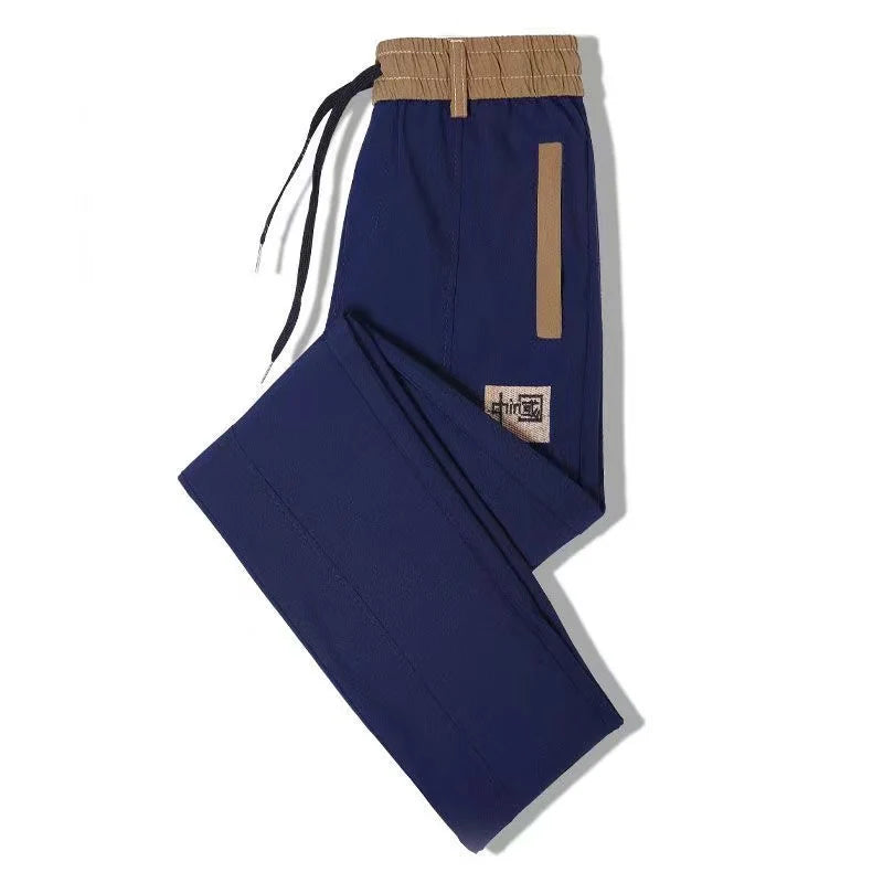 New Chinese Style Casual Mens Pants Summer Ice Silk Mid-Waist Elastic Straight Trousers Confortable Breathable Sports Pants