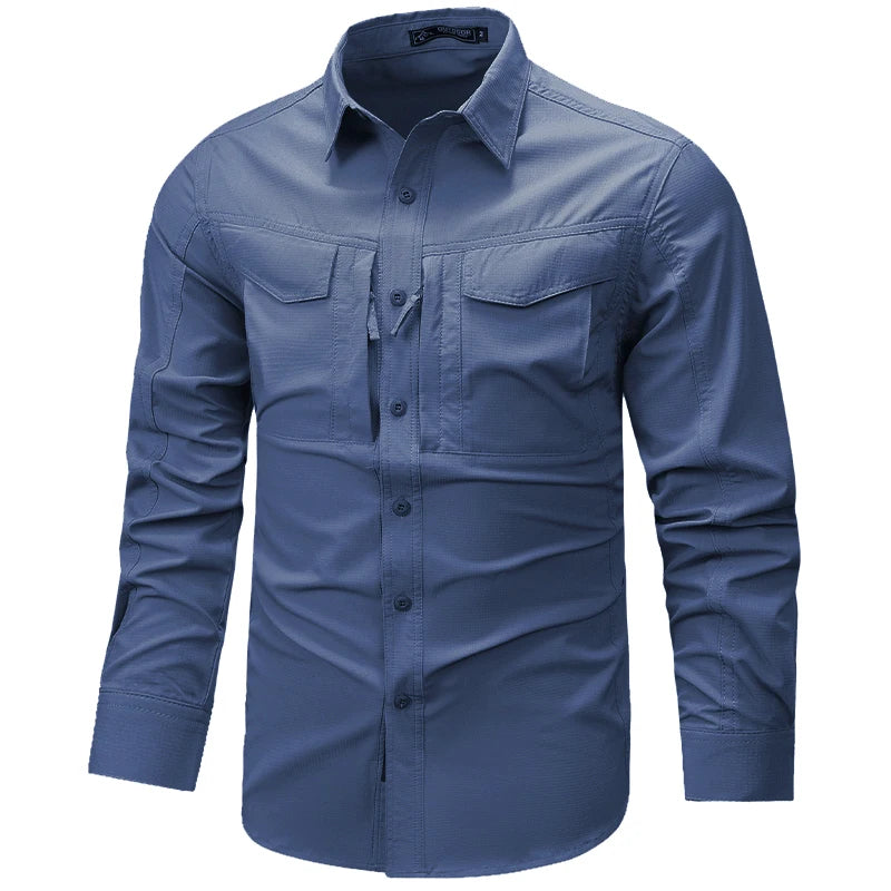 Spring Autumn Men Long Sleeved Shirt Men Tactical Work Shirts Tops Outdoor Multi-pocket Quick Drying Hiking Fishing Cargo Shirts