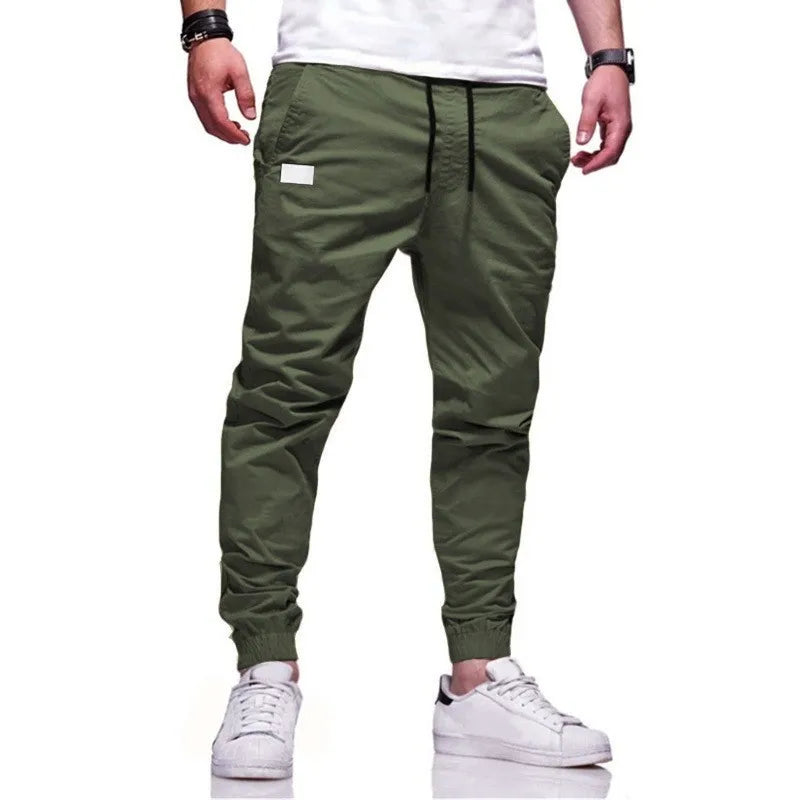 New slim fit casual pants, simple European and American casual solid color patchwork leather pants, youthful trendy pants