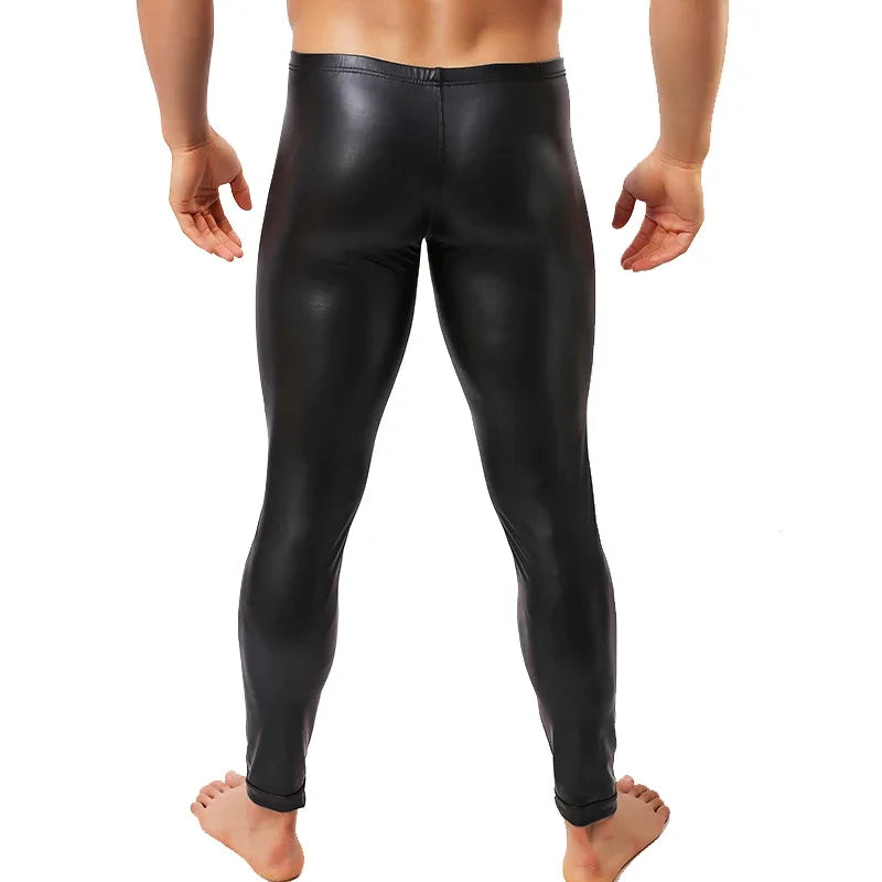 Mens Faux Patent Leather Pants Stage Skinny Performance Pants Stretch Leggings Men Sexy Bodywear Trousers