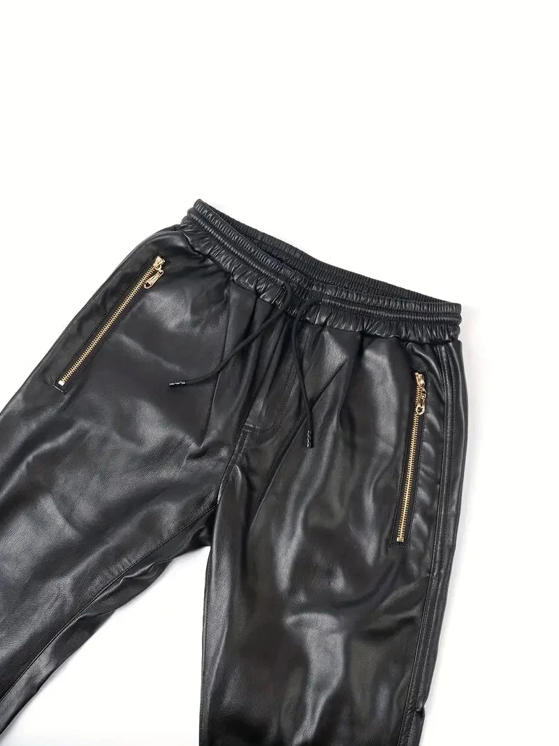 Men's Chic PU Leather Pants,Street Style Punk Tapered Pants For Performance Party Nightclub