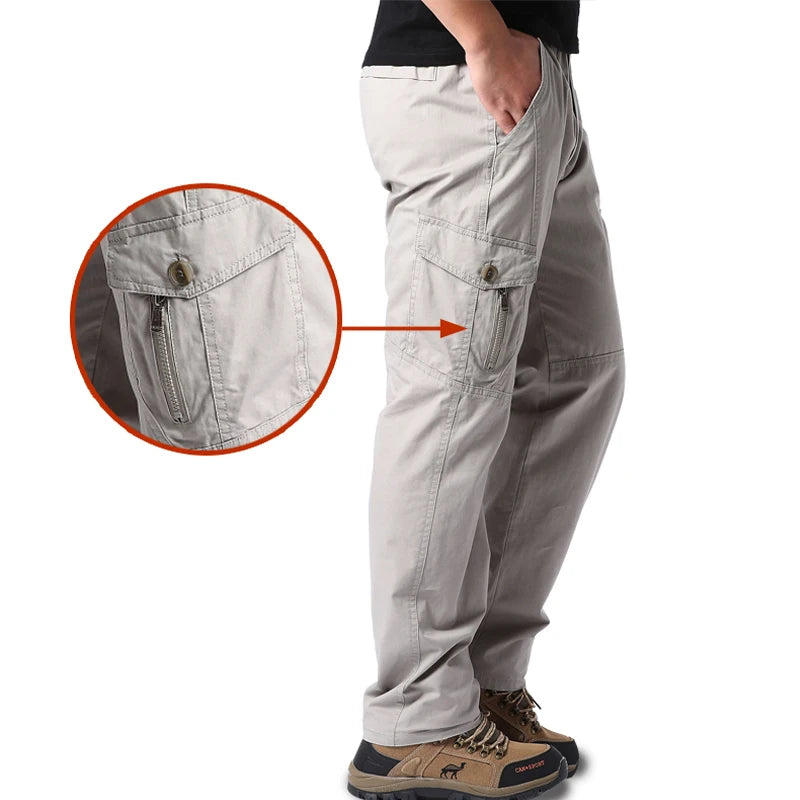High Quality Men's Cotton Cargo Pants Casual Multiple Pocket Tacitcal Pants Spring Autumn Outdoor Camping Hiking Work Pants