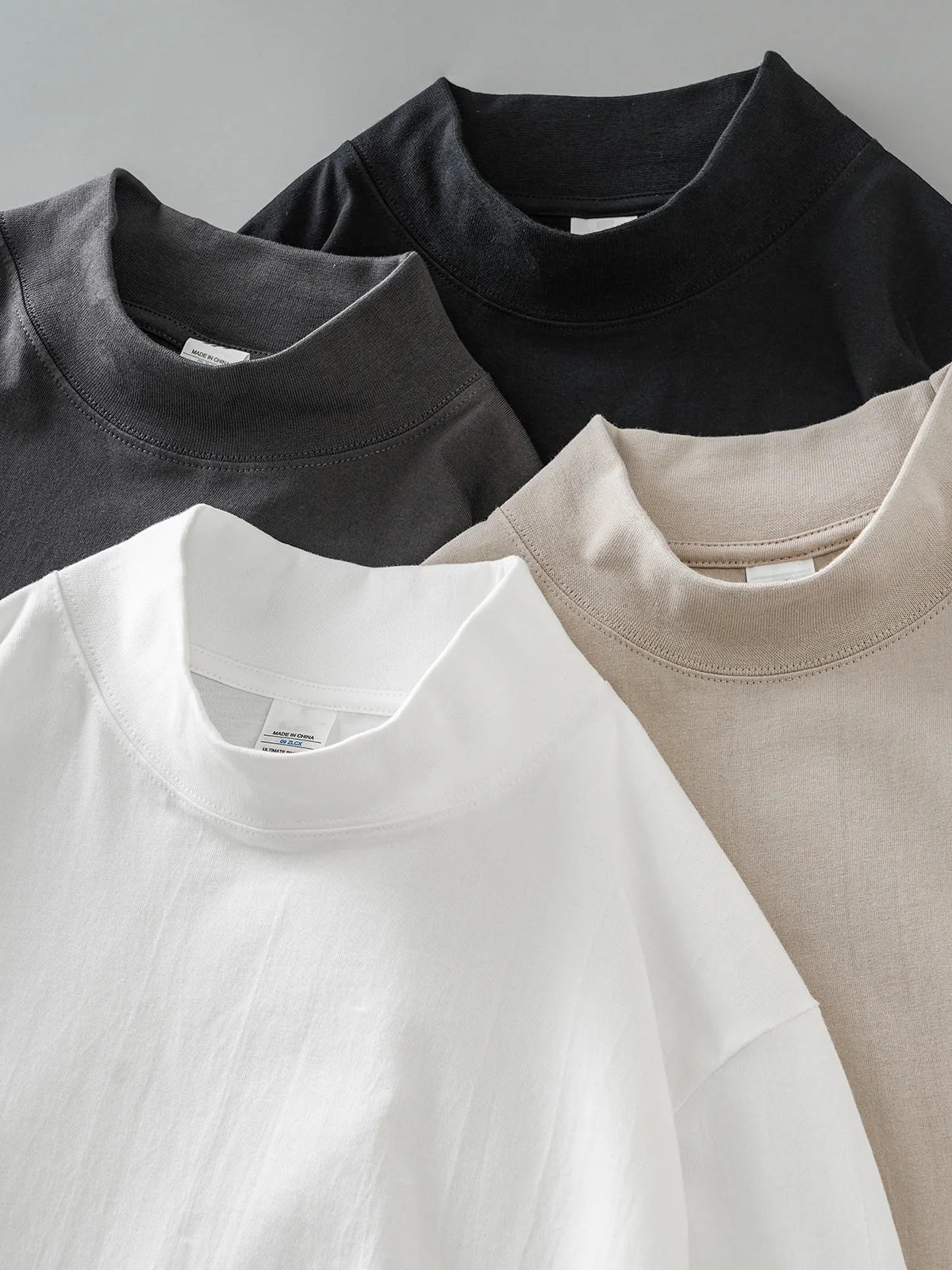 Dukeen 270G Heavyweight Half-Turtleneck Long-Sleeve T Shirts for Men Autumn 100% Cotton Solid Color Undershirt Men's Clothing