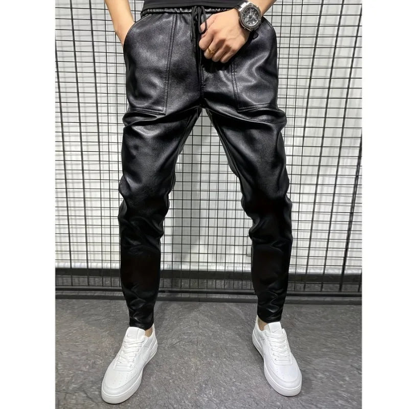 Work Pants Men's Leather Pants Man Loose Street Wind Multiple Pockets Gothic Clothes Man Lederhosen Luxury Designer Clothes Real
