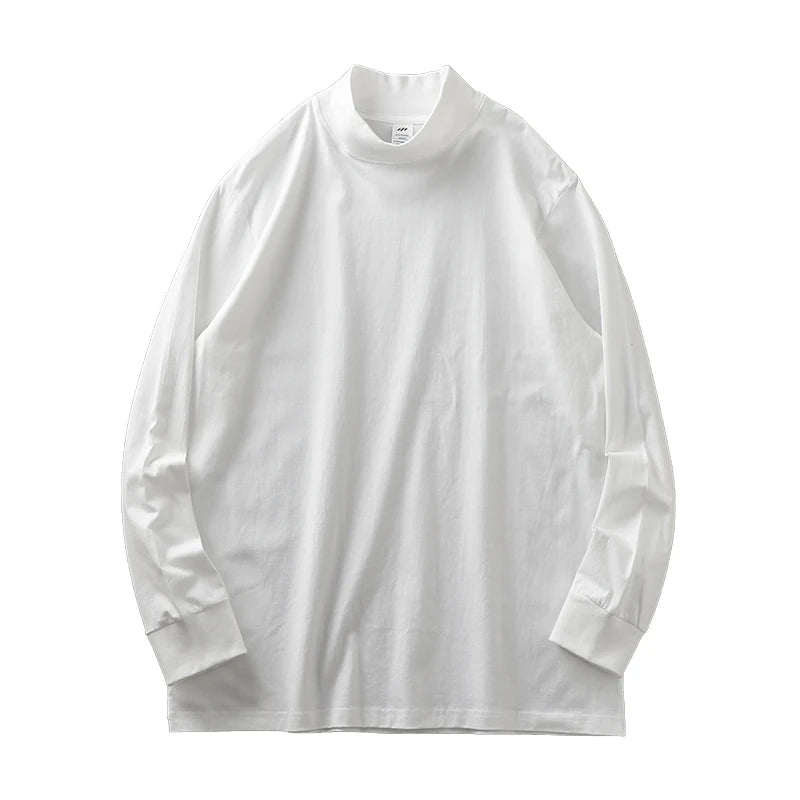 Dukeen 270G Heavyweight Half-Turtleneck Long-Sleeve T Shirts for Men Autumn 100% Cotton Solid Color Undershirt Men's Clothing
