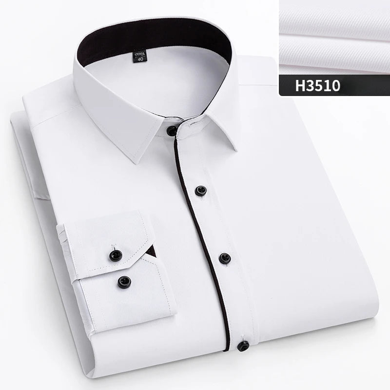 double collor Full shirts for men plus size slim fit formal plain shirt over size office clothes solid long-sleeve business tops