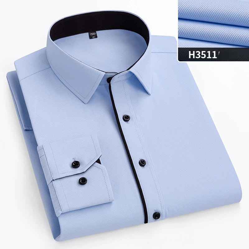 double collor Full shirts for men plus size slim fit formal plain shirt over size office clothes solid long-sleeve business tops