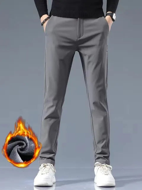 Winter Fleece Golf Casual Pants Men Business Slim Stretch Jogger Thick Trousers Korean Classic Elastic Waist Velvet Male Pants