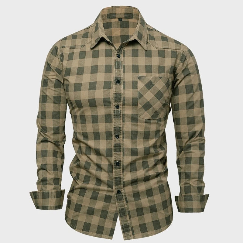 Men Long-sleeved Plaid Casual Shirts New Spring Male Military Outdoor Loose Cargo Shirts High Quality Man Cotton 100% Shirts 3XL