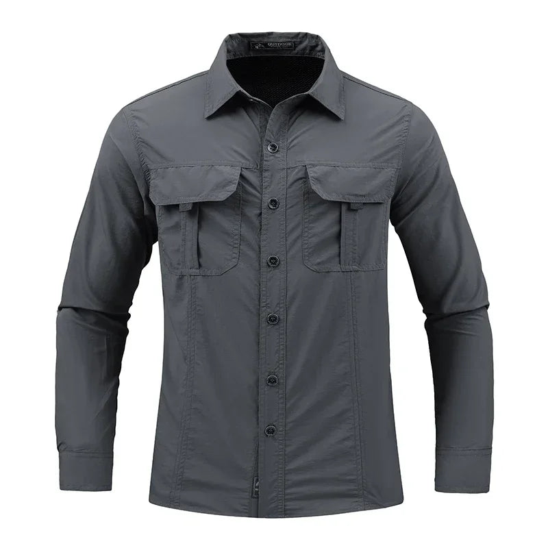 Sun Protection Shirt Quick Dry Long Sleeve Mesh Breathable Shirt Multi Pockets Fishing Shirts Hiking Work Cargo Shirts Tactical