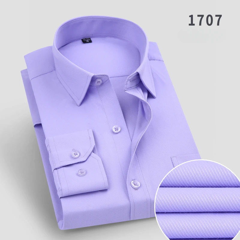 double collor Full shirts for men plus size slim fit formal plain shirt over size office clothes solid long-sleeve business tops