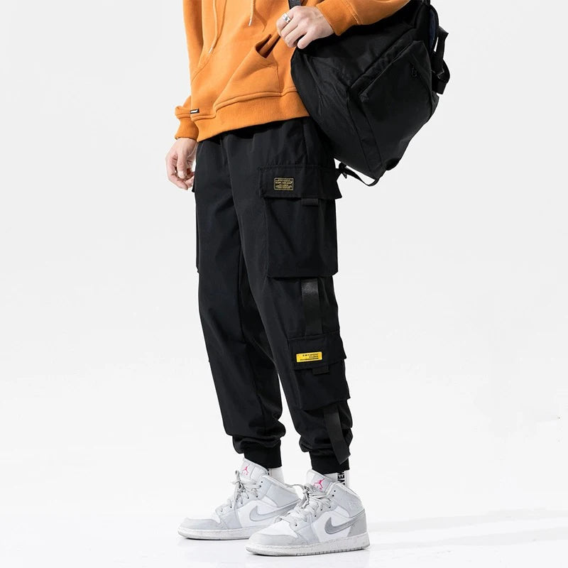 Loose Fit Multi Pocket Joggers For Spring Summer, Men's Street Style Waist Drawstring Casual Pants Cargo Pants For Fitness Outdo
