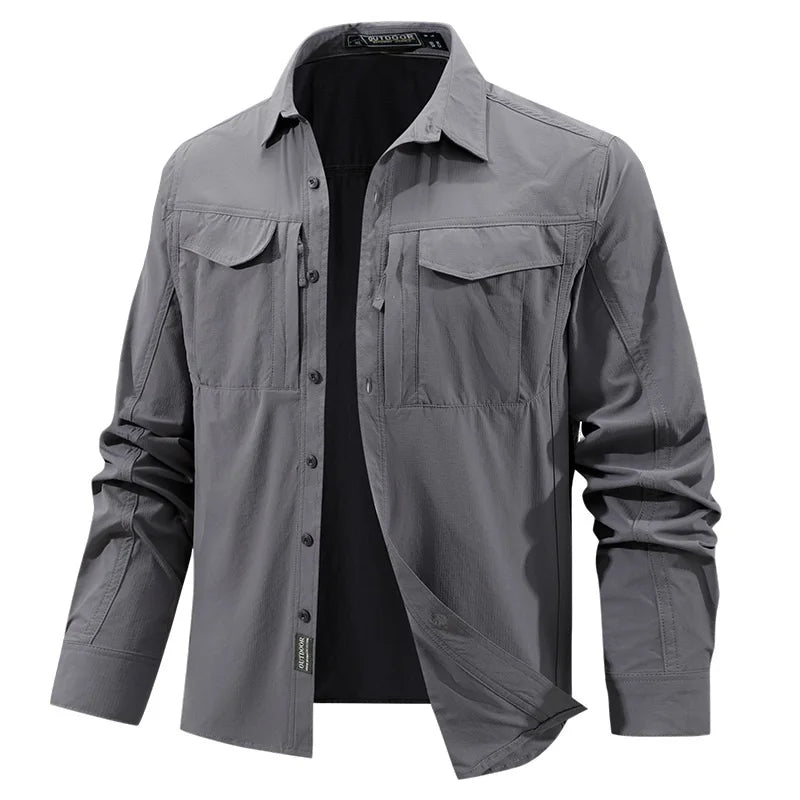 Men Tactical Shirt Men Quick Dry Long Sleeve Cargo Shirts Outdoor Casual Breathable Multi-pocket Hiking Fishing Work Shirt
