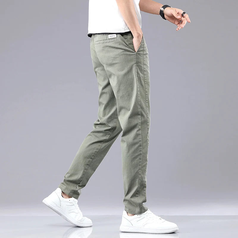 6 Colour Summer Men's Classic  Cotton Solid Color Fashion Business Casual Pants Elastic Waist Korean Fashion Men Clothing 28-38