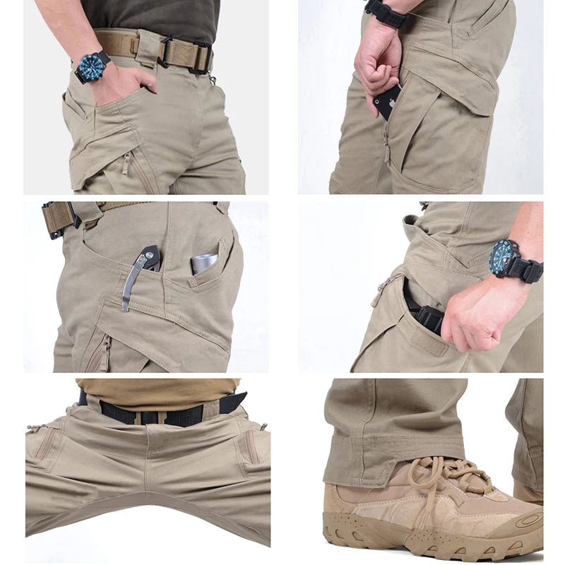IX9 City Tactical Cargo Pants Men Stretch Cotton Work Military Pants Flexible Outdoor Army Combat Trousers with 9 Pockets