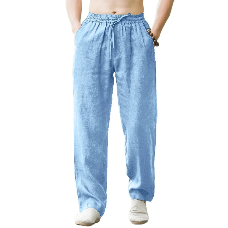 New Men's Pants Sweatwear Solid Color Breathable Trousers Cotton Fitness Lightweight Casual Summer Men Beach Pants