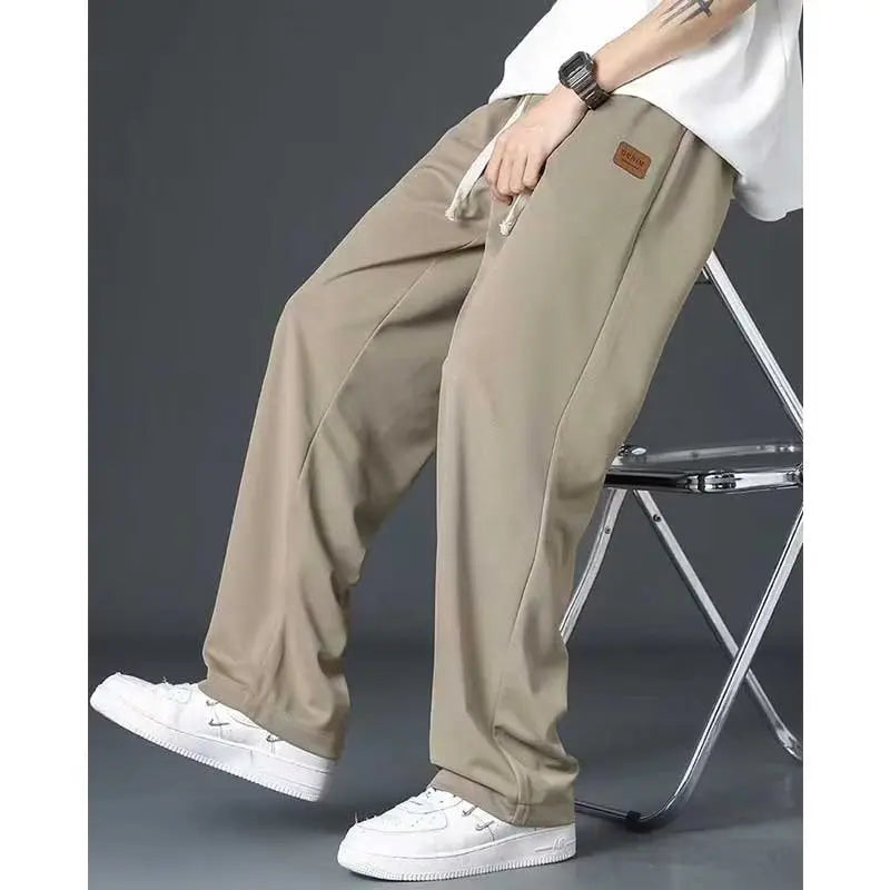 Casual long pants for boys, ice silk quick drying pants for spring and summer, thin, trendy brand straight tube, loose, hanging
