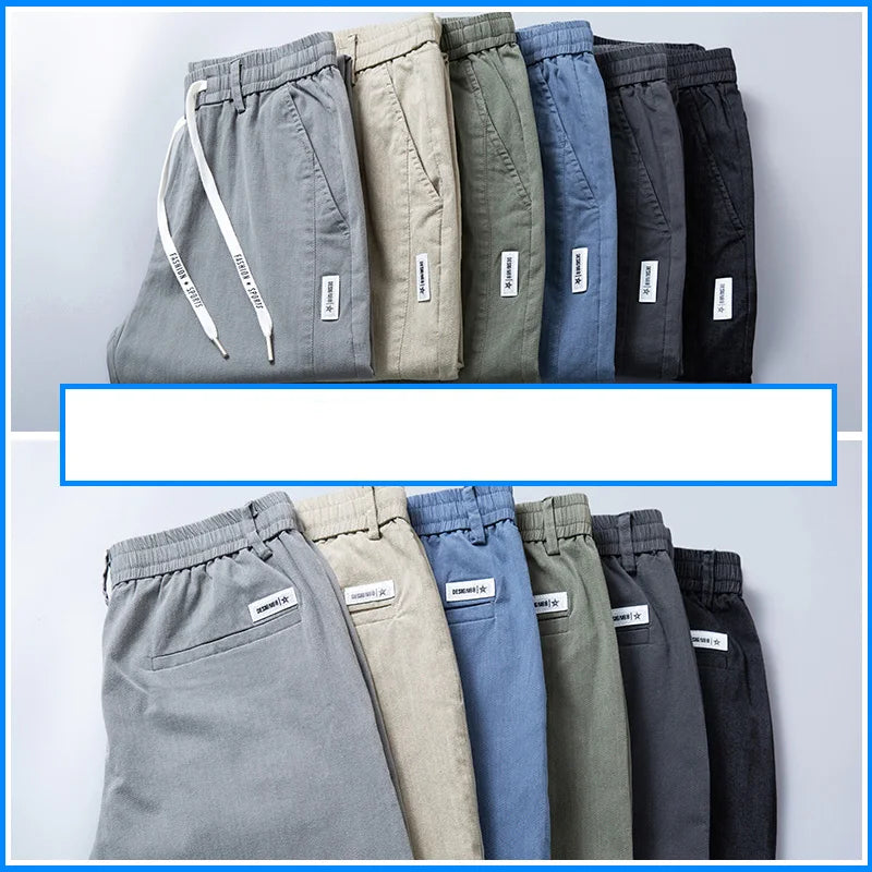 6 Colour Summer Men's Classic  Cotton Solid Color Fashion Business Casual Pants Elastic Waist Korean Fashion Men Clothing 28-38