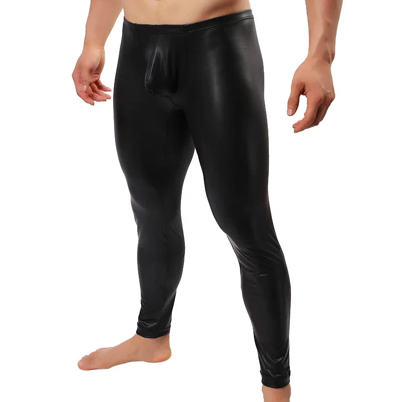 Mens Faux Patent Leather Pants Stage Skinny Performance Pants Stretch Leggings Men Sexy Bodywear Trousers