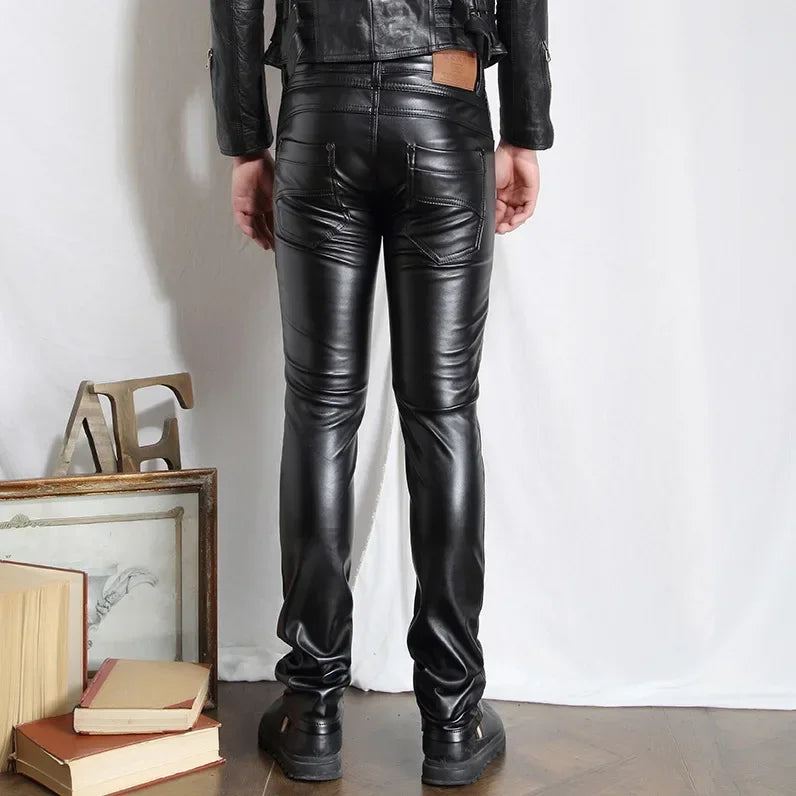 2024 Autumn men leather pants Cultivate one's morality feet pants Leisure PU leather pants