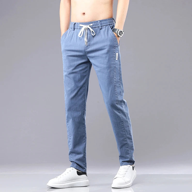 6 Colour Summer Men's Classic  Cotton Solid Color Fashion Business Casual Pants Elastic Waist Korean Fashion Men Clothing 28-38