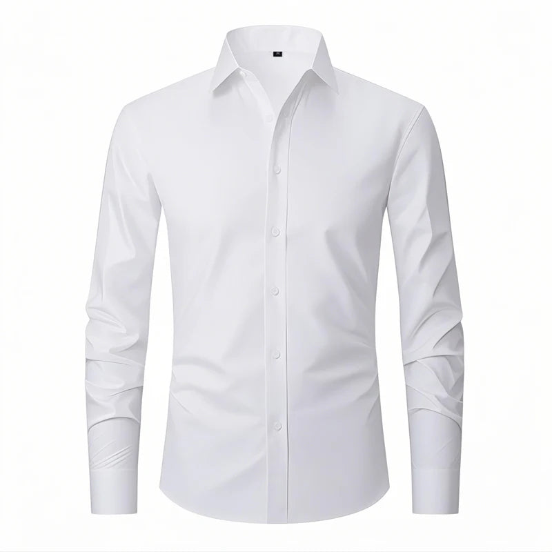 Men's Shirt Euro Size S-2XL Solid Color Eastic Shirt For Men Office Cargo Shirts White Black Long-sleeved Shirt Spring Autumn