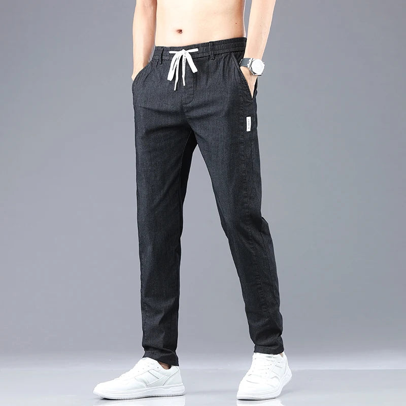 6 Colour Summer Men's Classic  Cotton Solid Color Fashion Business Casual Pants Elastic Waist Korean Fashion Men Clothing 28-38