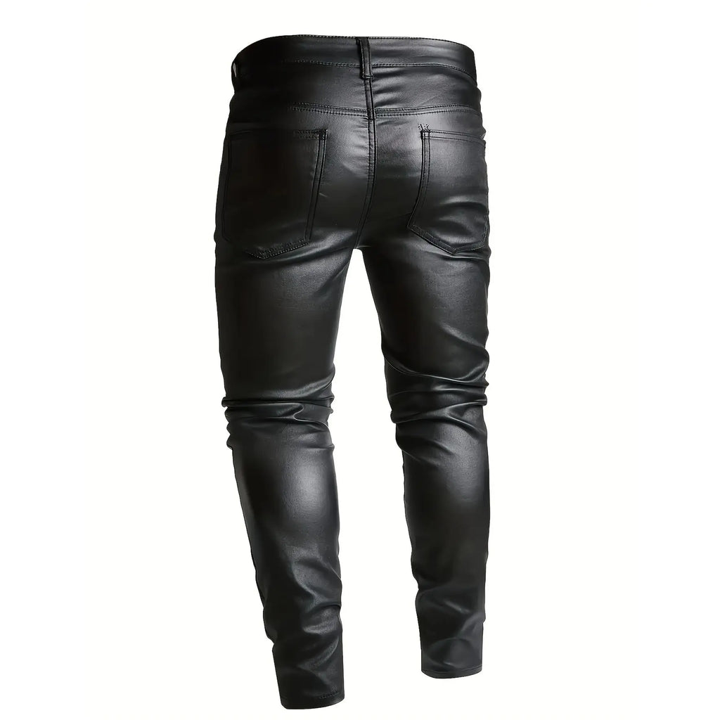 European and American men's plus size hot fashion black leather pants trend high-end slim fit small leg pants versatile pants